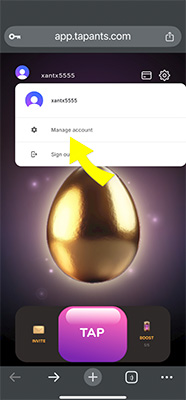 Dropdown menu with arrow pointing to Manage account option