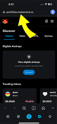 Browser in wallet app showing eligible airdrops